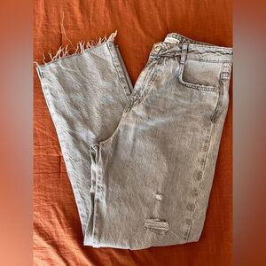 Zara Light Gray Straight Leg Denim Jeans - Slightly Distressed; Inseam 29”